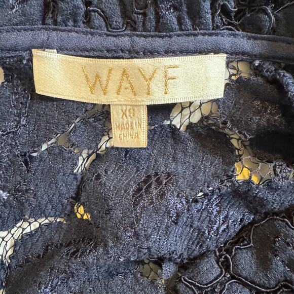 Wayf Emma Puff Sleeve Lace Top Size XS Long Sleeved Blouse Navy Blue - Picture 6 of 11